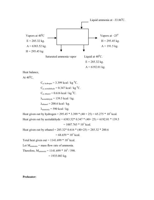 MATERIAL AND ENERGY BALANCE We produce acetaldehyde by ...