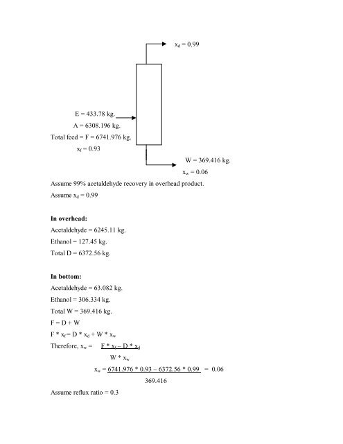 MATERIAL AND ENERGY BALANCE We produce acetaldehyde by ...