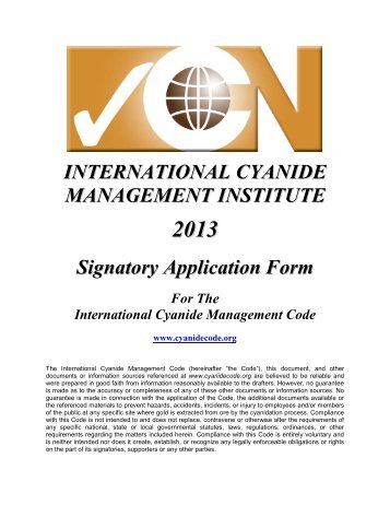 Signatory Application (PDF) - International Cyanide Management ...
