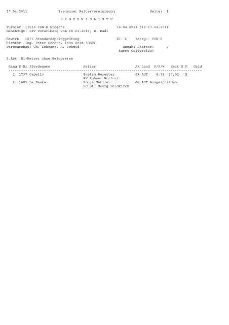 16.04.2011 Bregenzer Reitervereinigung Seite: 1 ERGEBNISLISTE