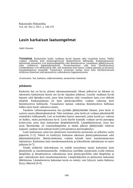 Lasin karkaisun laatuongelmat - Rakenteiden mekaniikan seura