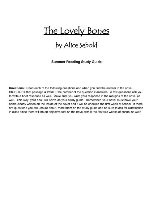 the lovely bones study guide
