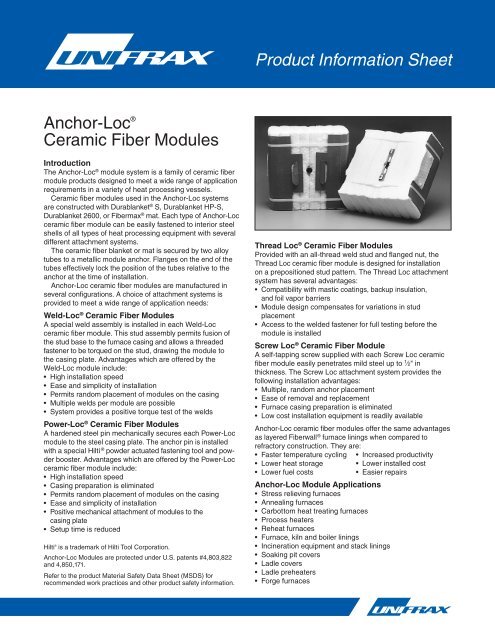 Anchor-LocÂ® Ceramic Fiber Modules - Unifrax