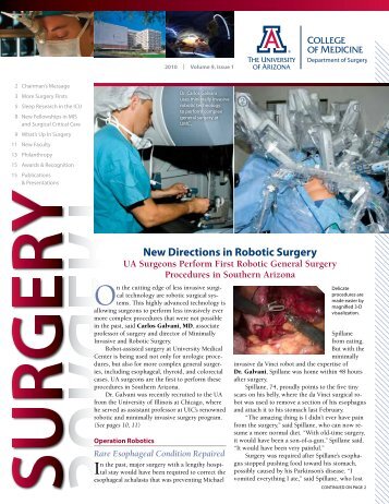 New Directions In Robotic Surgery UA Surgeons Perform First