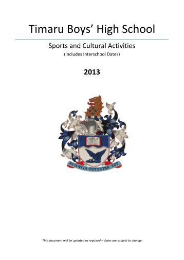TBHS Sports and Cultural Activities Booklet - Timaru Boys High School