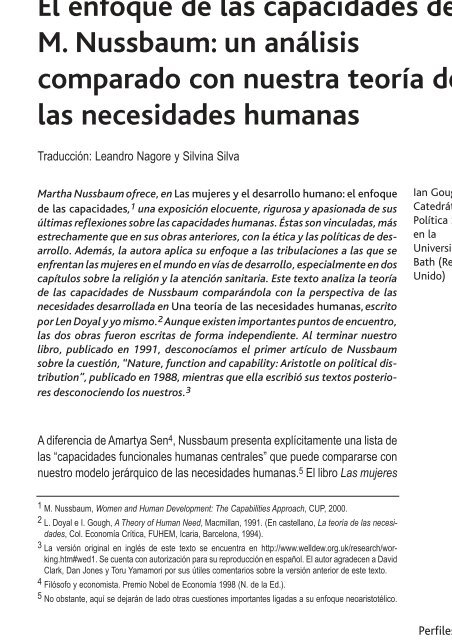 El enfoque de las capacidades de M. Nussbaum: un ... - Fuhem