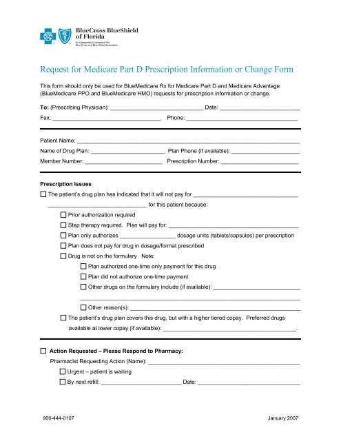 Request for Prescription Information or Change Form