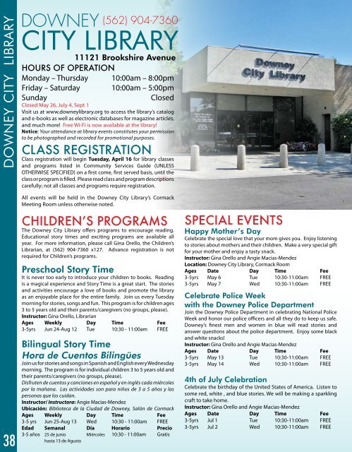 Parks & Recreation Guide FALL 2013 (pdf) - City of Downey