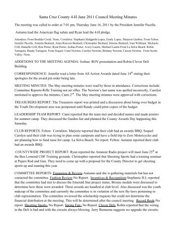 Santa Cruz County 4-H June 2011 Council Meeting Minutes