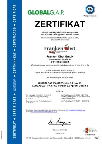 ZERTIFIKAT - Franken Obst Gmbh