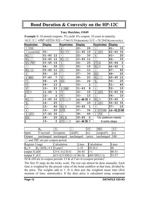 Bond Duration Convexity On The Hp 12c Hpcc