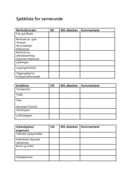 Sjekkliste for vernerunde