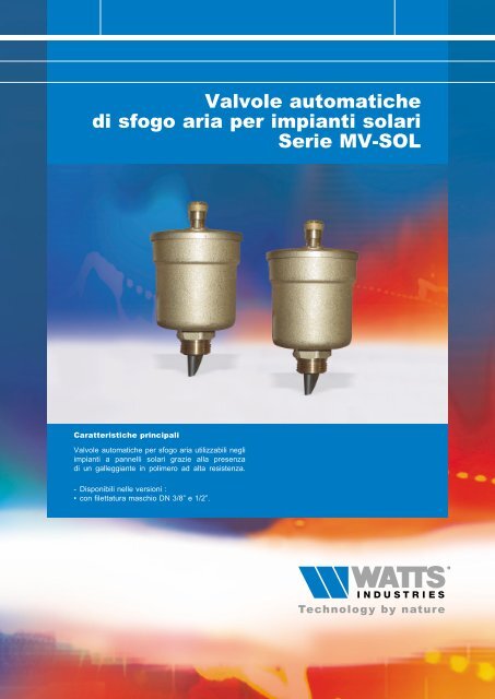Valvole automatiche di sfogo aria per impianti ... - Watts Industries