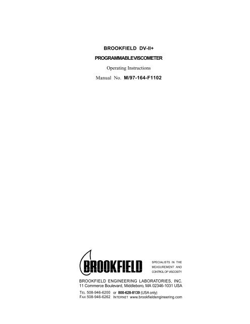 BROOKFIELD DV-II+ PROGRAMMABLE VISCOMETER Operating ...