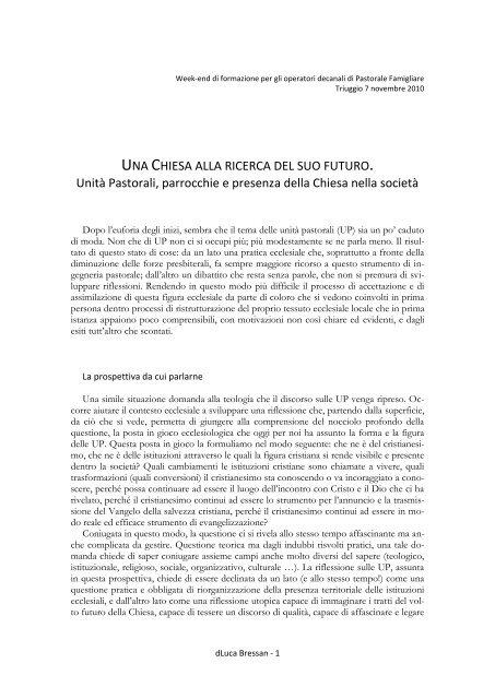 Relazione di don Luca Bressan - Chiesa di Milano