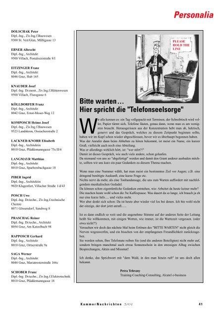 KammerNachrichten 5/01 - Kammer der ZiviltechnikerInnen für ...