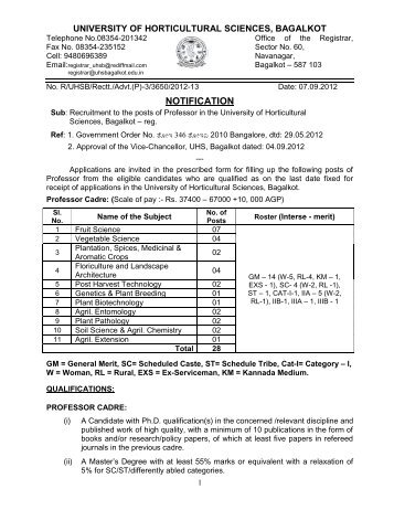 notification - University of Horticultural Sciences, Bagalkot