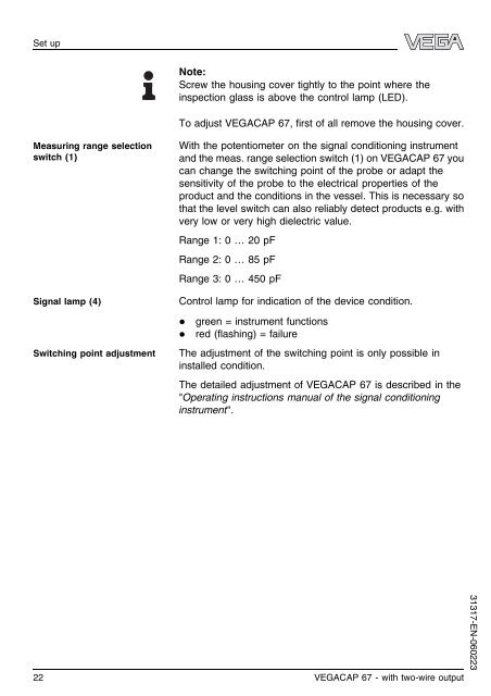 Operating Instructions - VEGACAP 67 with two-wire output - Insatech