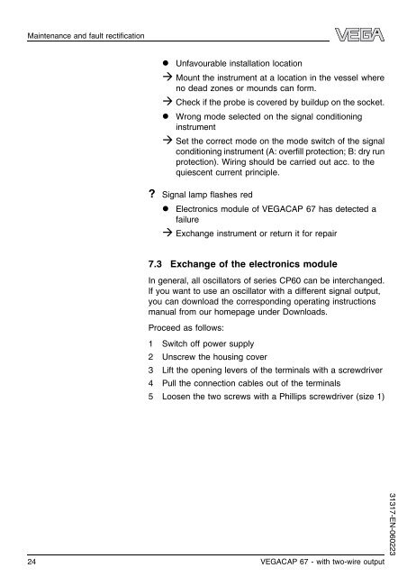 Operating Instructions - VEGACAP 67 with two-wire output - Insatech