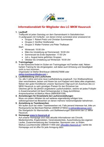 Informationsblatt für Mitglieder des LC MKW Hausruck