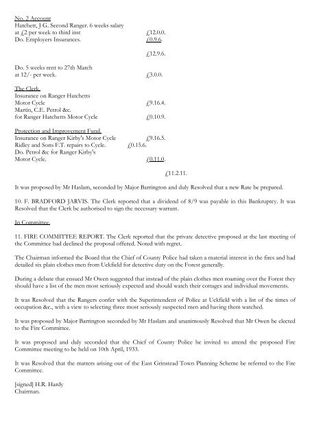 Transcript Historical Minute Book 1933 to 1940 - Ashdown Forest