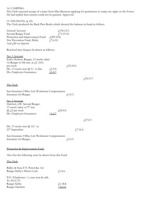 Transcript Historical Minute Book 1933 to 1940 - Ashdown Forest