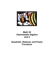 Math 30 Intermediate Algebra Unit 3 Quadratic, Rational, and Power ...