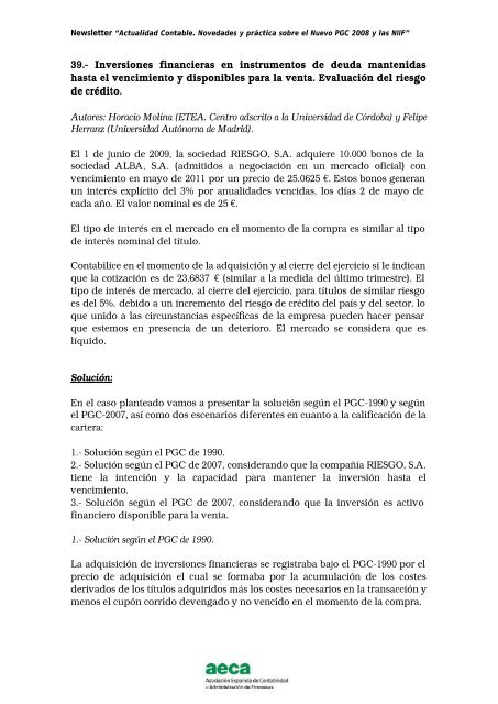 Inversiones financieras en instrumentos de deuda mantenidas - Aeca