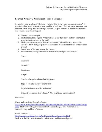 Learner Activity 3 Worksheet: Visit a Volcano. - Literacynet.org
