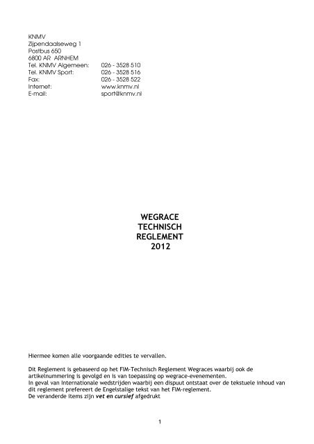 KNMV Wegrace Technisch Reglement 2012