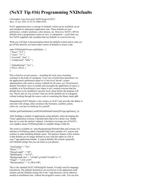 (NeXT Tip #16) Programming NXDefaults - NeXT Computers