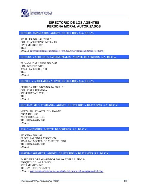 NOMBRE: AARCO, AGENTE DE SEGUROS Y DE FIANZAS, S - CNSF