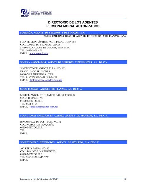 NOMBRE: AARCO, AGENTE DE SEGUROS Y DE FIANZAS, S - CNSF