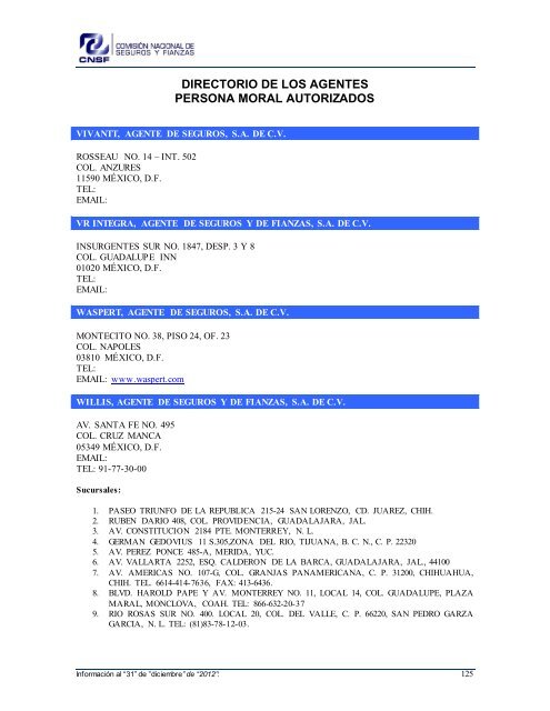 NOMBRE: AARCO, AGENTE DE SEGUROS Y DE FIANZAS, S - CNSF