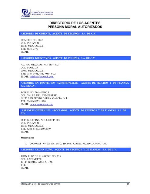 NOMBRE: AARCO, AGENTE DE SEGUROS Y DE FIANZAS, S - CNSF