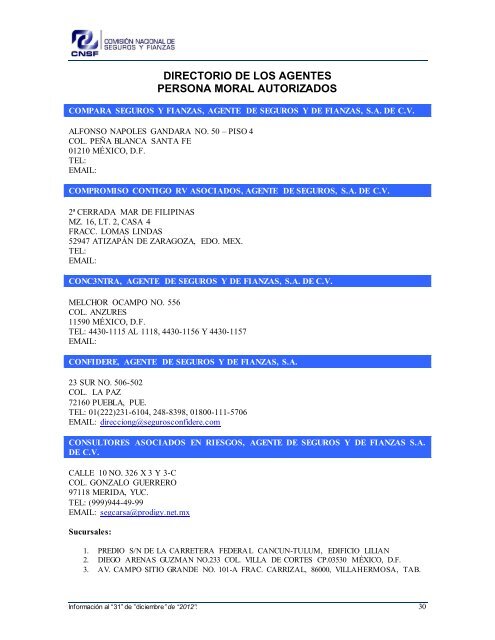 NOMBRE: AARCO, AGENTE DE SEGUROS Y DE FIANZAS, S - CNSF