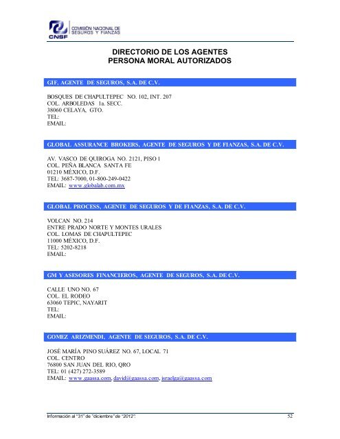 NOMBRE: AARCO, AGENTE DE SEGUROS Y DE FIANZAS, S - CNSF