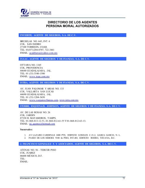 NOMBRE: AARCO, AGENTE DE SEGUROS Y DE FIANZAS, S - CNSF