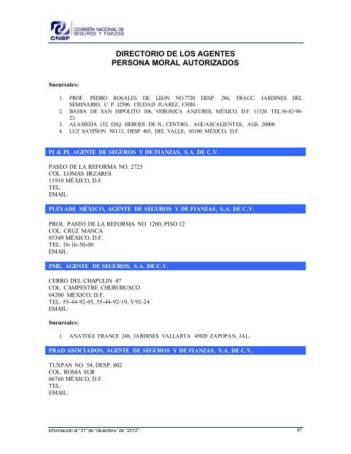 NOMBRE: AARCO, AGENTE DE SEGUROS Y DE FIANZAS, S - CNSF