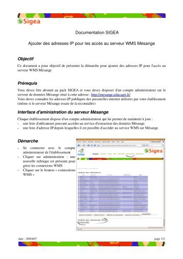 Documentation SIGEA Ajouter des adresses IP ... - Sigea - Educagri