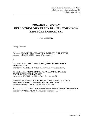 ponadzakładowy układ zbiorowy pracy dla pracowników zaplecza ...