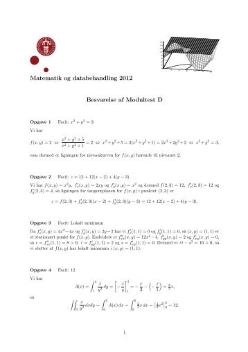 Matematik og databehandling 2012 Besvarelse af Modultest D