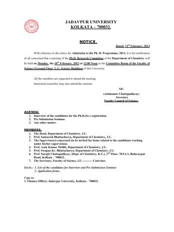 Notice & List for Ph.D. Research Committee - Jadavpur University