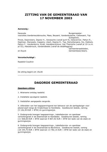 ZITTING VAN DE GEMEENTERAAD VAN - Stad Harelbeke
