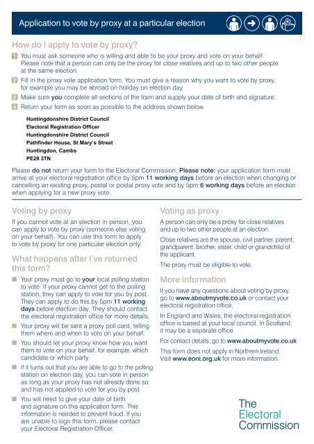 Application to vote by proxy - Huntingdonshire District Council