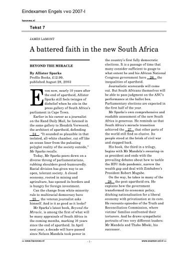 A battered faith in the new South Africa - VWO-Examens