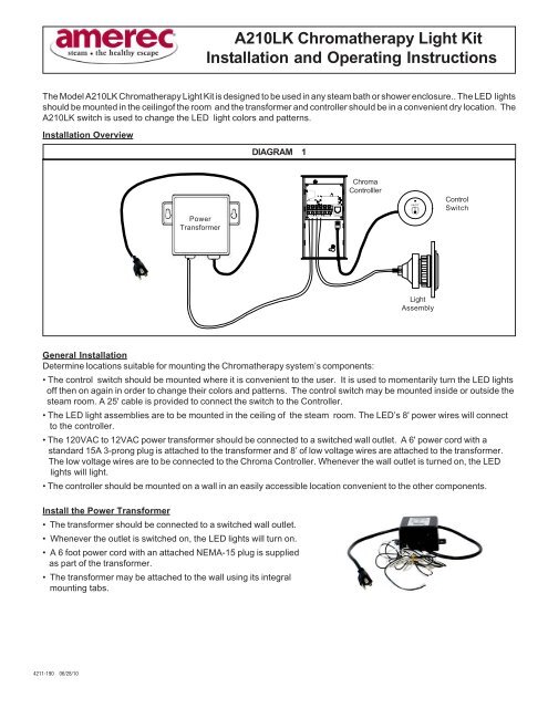 housing and transformer FC210L Amerec Chromatherapy Lighting Includes 1 lamp