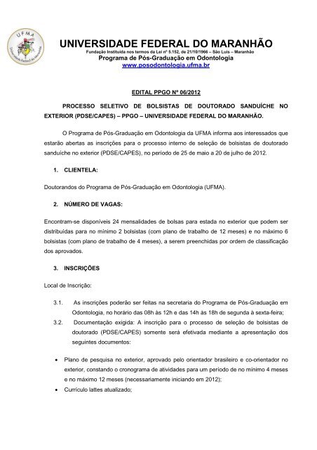 uploads/files/Edital PDSE PPGO(1).pdf - PrÃ³-Reitoria de Pesquisa e ...