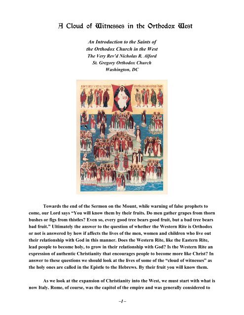A Cloud of Witnesses in the Orthodox West - St. Gregory the Great ...
