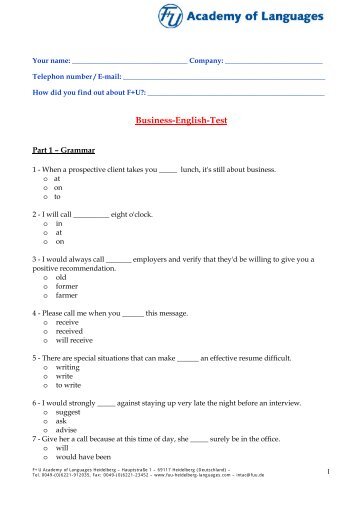 Business-English-Test - F+U Academy of Languages Heidelberg